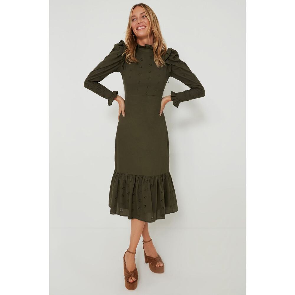 Tuckernuck Dark Green Midi Dress with Ruffle Hem